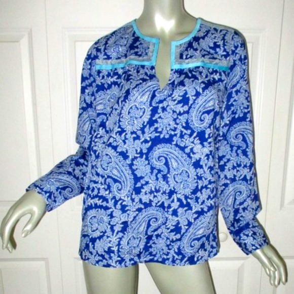 J. Crew Tops - J. Crew Blue and White Long Sleeve Relaxed Blouse